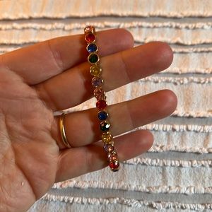 Gold with rainbow crystals Alison Lou x J Crew stretch bracelet